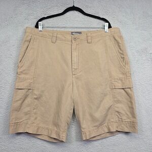 St Johns Bay Cargo Shorts Men 40 Khaki Linen Canvas Utility Outdoor Hiking Sport